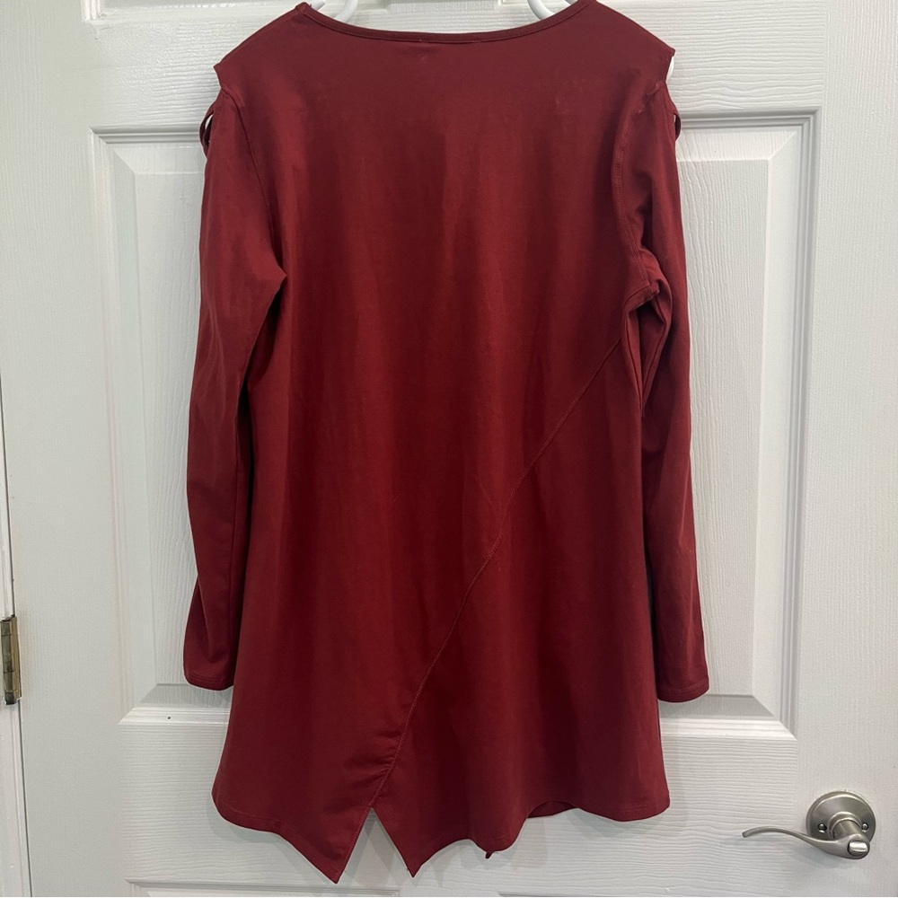 NWT Simply Noelle Rusty Red Orange Lace Lattice Sleeves Womens Tunic Shirt Dress - Picture 2 of 8